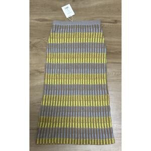 NWT Guest In Residence Women's Cashmere Domino Yellow/Brown Midi Skirt - Size XS